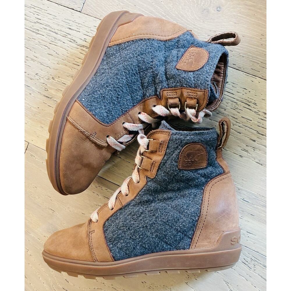 Sorel Evie II NW Lace Ankle Boots Womens Brown Leather Waterproof Shoes Size 6